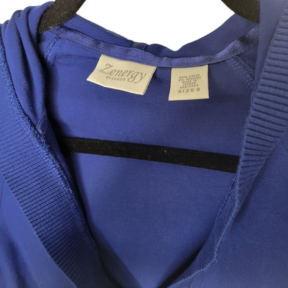 Chico's Zenergy Oversized V-Neck Pullover Hooded Sweater Blue Women Sz S - Picture 5 of 9